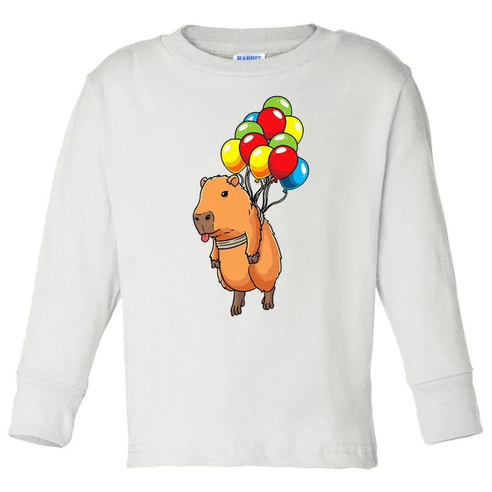 Capybara Giant Cavy Rodent With Balloons Capybara Toddler Long Sleeve Shirt