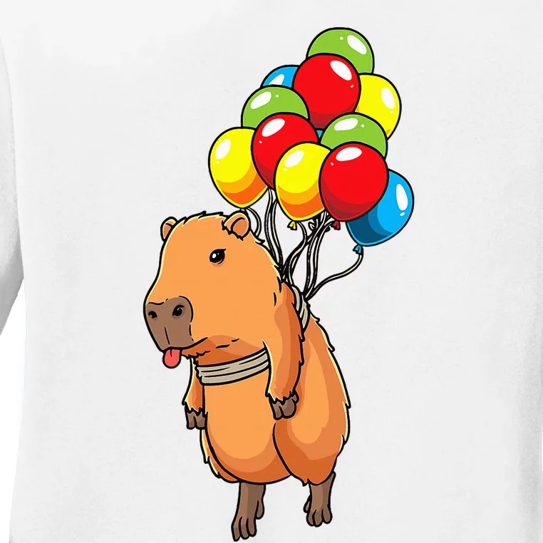 Capybara Giant Cavy Rodent With Balloons Capybara Ladies Long Sleeve Shirt