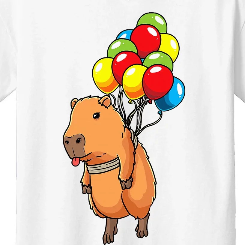 Capybara Giant Cavy Rodent With Balloons Capybara Kids T-Shirt