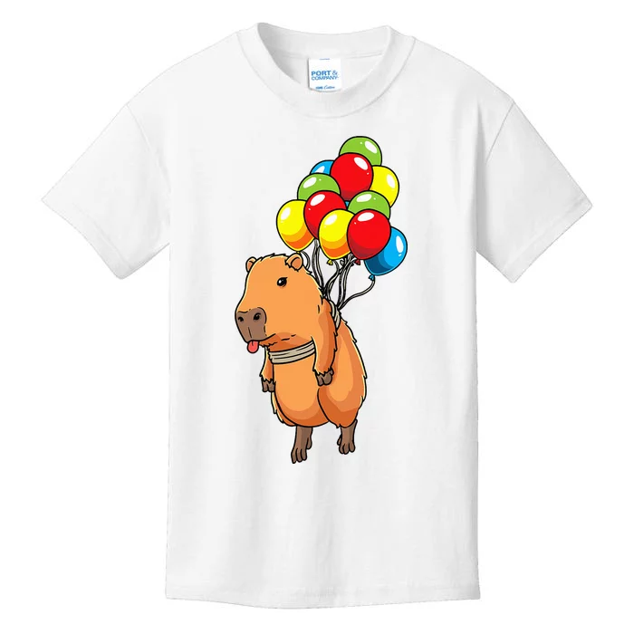 Capybara Giant Cavy Rodent With Balloons Capybara Kids T-Shirt