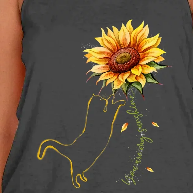 Cat Graphic Cat Sunflower Cat Sunshine Cat Lover Women's Knotted Racerback Tank