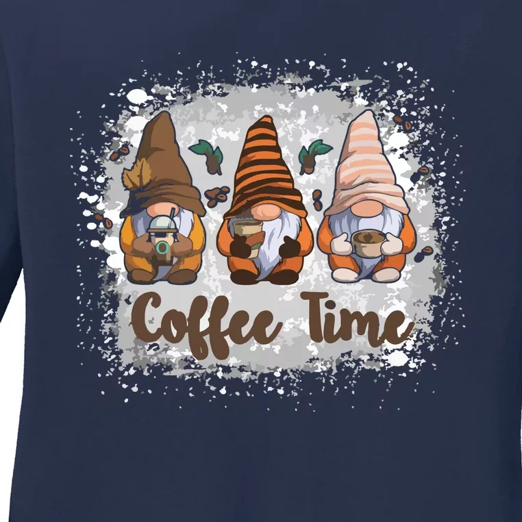 Cute Gnomes Coffee Time Caffeine Ladies Long Sleeve Shirt