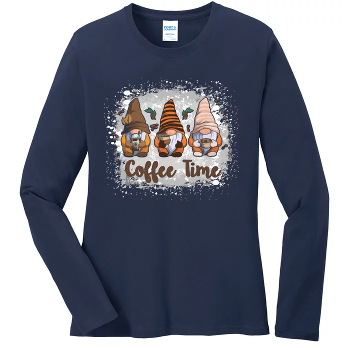 Cute Gnomes Coffee Time Caffeine Ladies Long Sleeve Shirt