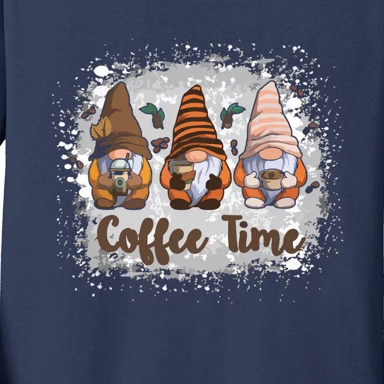 Cute Gnomes Coffee Time Caffeine Kids Long Sleeve Shirt