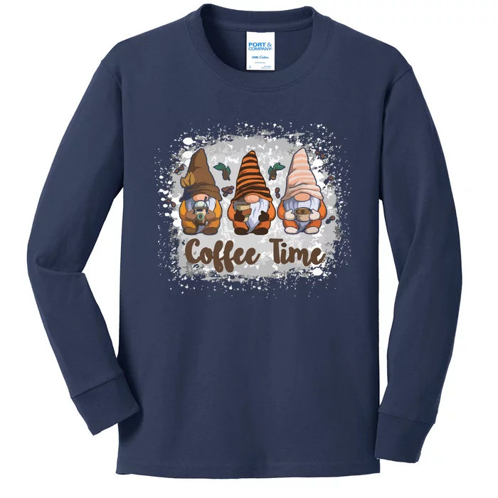 Cute Gnomes Coffee Time Caffeine Kids Long Sleeve Shirt