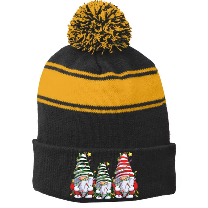 Christmas Gnomes Stripe Pom Pom Beanie