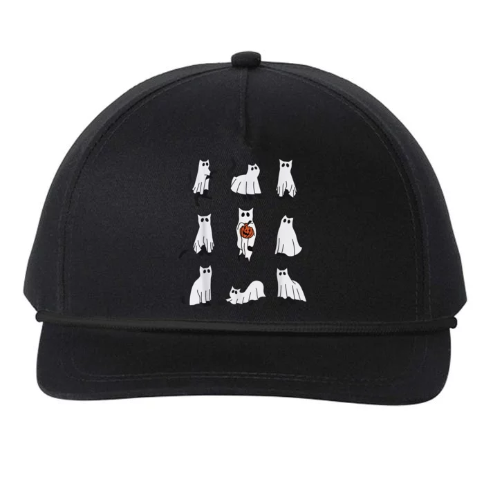 Cute Ghost Cat Funny Halloween Cat Design Ghost Cat Snapback Five-Panel Rope Hat