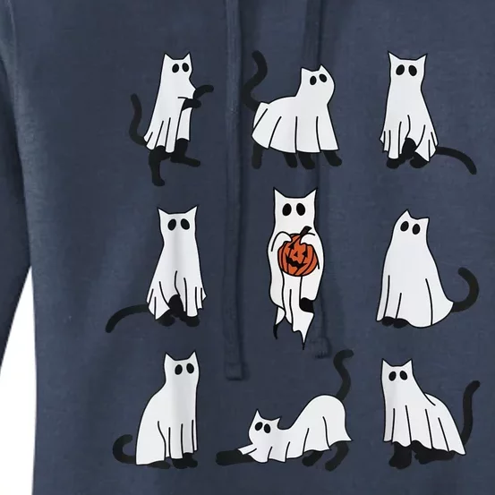 Cute Ghost Cat Funny Halloween Cat Design Ghost Cat Women's Pullover Hoodie