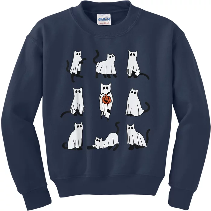 Cute Ghost Cat Funny Halloween Cat Design Ghost Cat Kids Sweatshirt