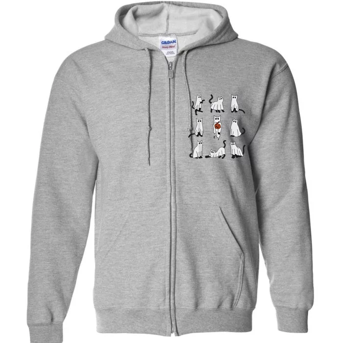 Cute Ghost Cat Funny Halloween Cat Design Ghost Cat Full Zip Hoodie