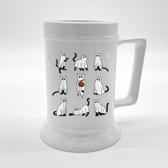 Cute Ghost Cat Funny Halloween Cat Design Ghost Cat Front & Back Beer Stein