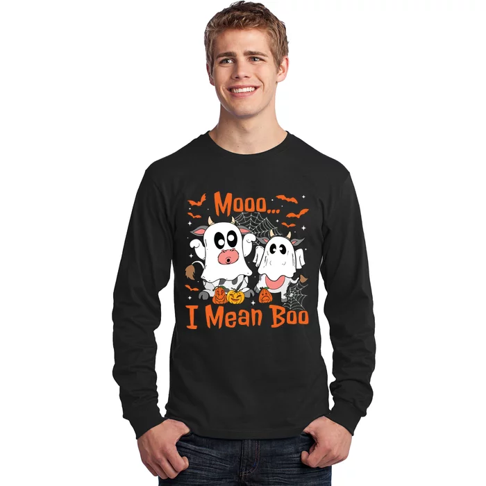 Cute Ghost Cow Moo I Mean Boo Halloween Funny Cow Lover Long Sleeve Shirt