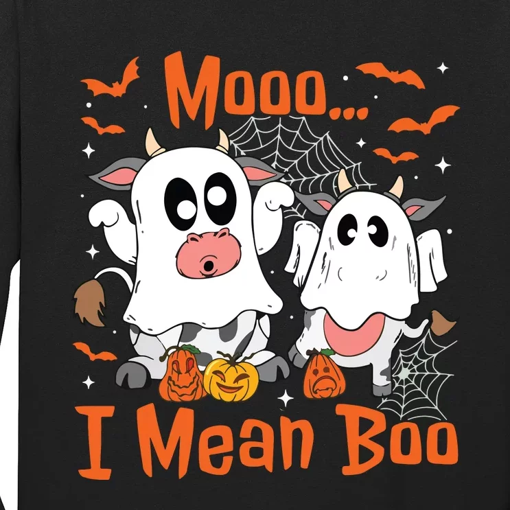 Cute Ghost Cow Moo I Mean Boo Halloween Funny Cow Lover Long Sleeve Shirt