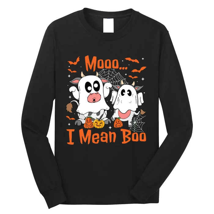 Cute Ghost Cow Moo I Mean Boo Halloween Funny Cow Lover Long Sleeve Shirt