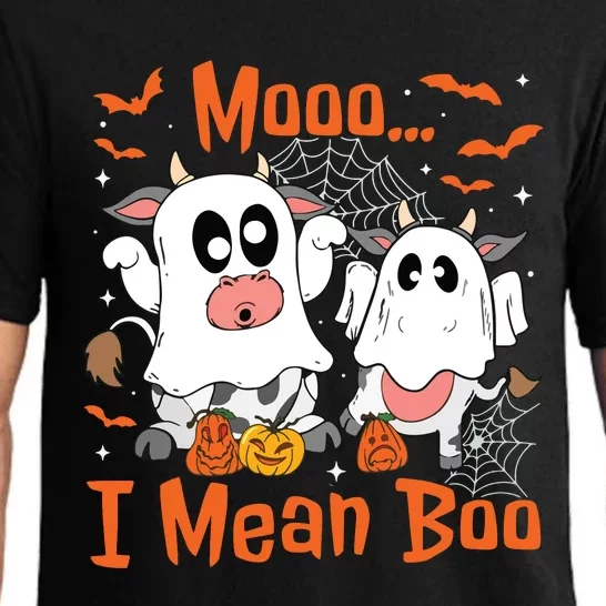 Cute Ghost Cow Moo I Mean Boo Halloween Funny Cow Lover Pajama Set