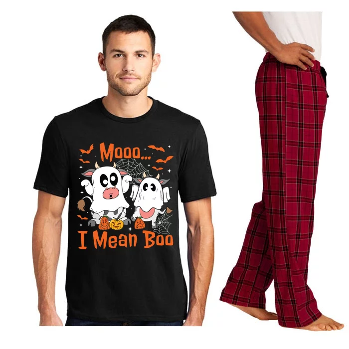 Cute Ghost Cow Moo I Mean Boo Halloween Funny Cow Lover Pajama Set