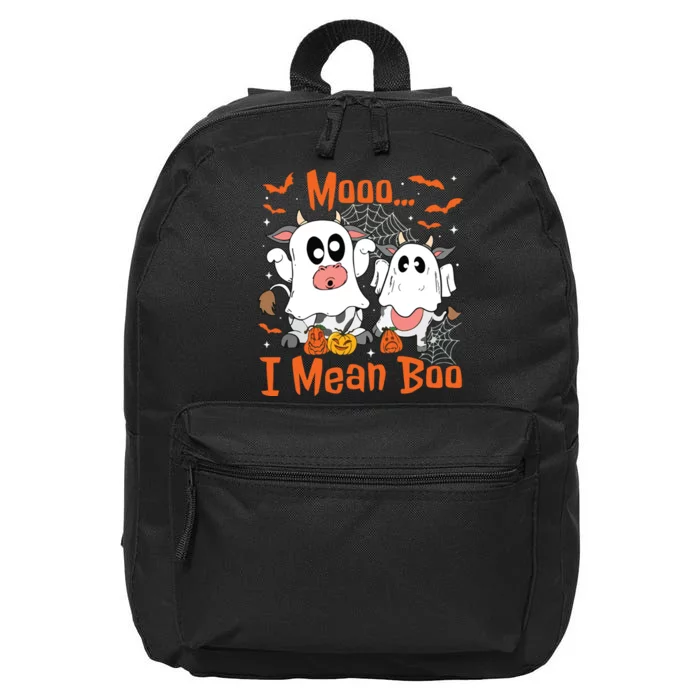 Cute Ghost Cow Moo I Mean Boo Halloween Funny Cow Lover 16 in Basic Backpack