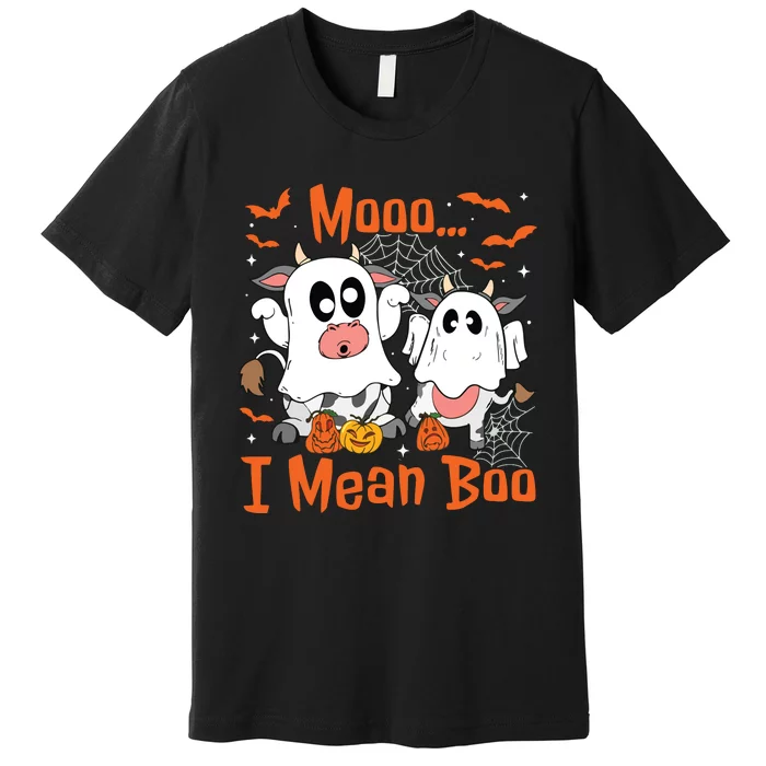 Cute Ghost Cow Moo I Mean Boo Halloween Funny Cow Lover Premium T-Shirt