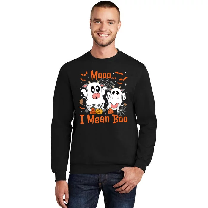 Cute Ghost Cow Moo I Mean Boo Halloween Funny Cow Lover Tall Sweatshirt