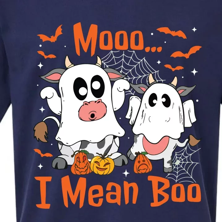 Cute Ghost Cow Moo I Mean Boo Halloween Funny Cow Lover Sueded Cloud Jersey T-Shirt