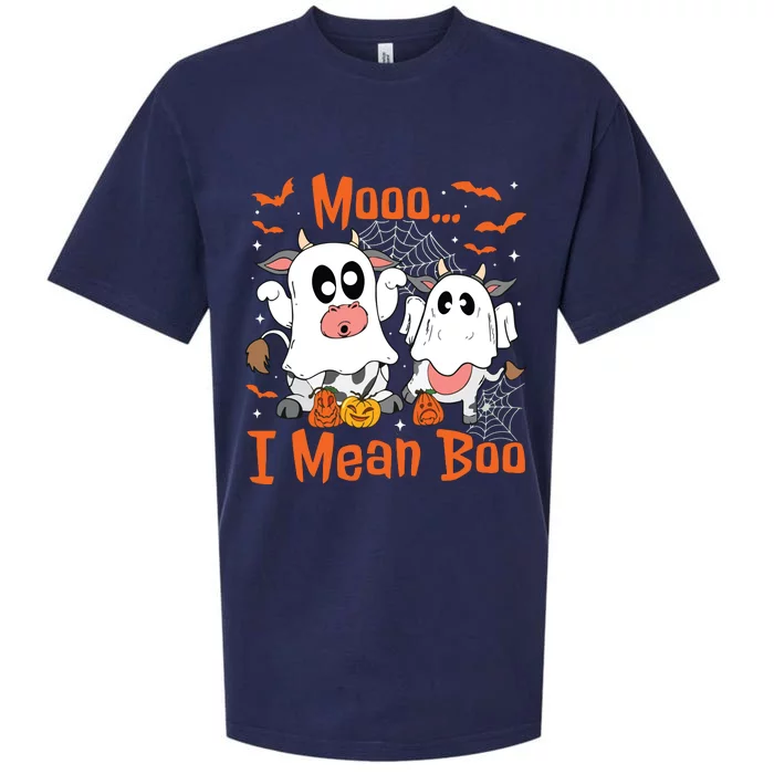 Cute Ghost Cow Moo I Mean Boo Halloween Funny Cow Lover Sueded Cloud Jersey T-Shirt