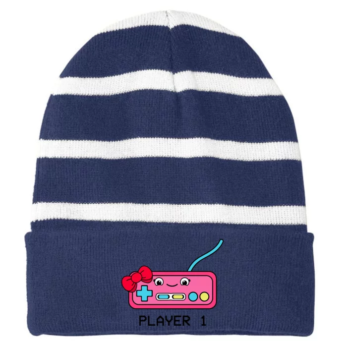 Cute Game Controller Kawaii Joystick Funny Gamer Girl Matching Gamer Couple Striped Beanie with Solid Band