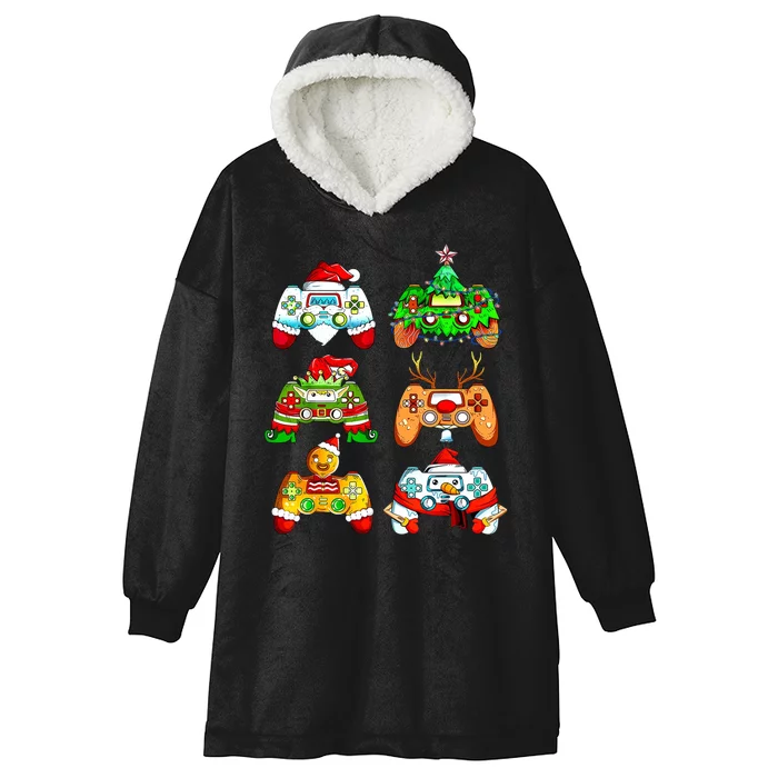 Christmas Gamer Controller Holiday Gift Hooded Wearable Blanket