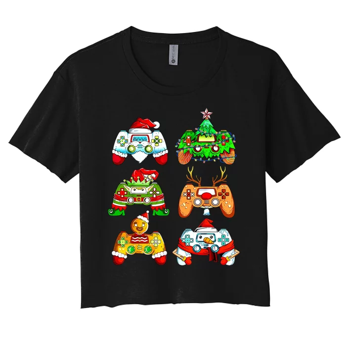 Christmas Gamer Controller Holiday Gift Women's Crop Top Tee