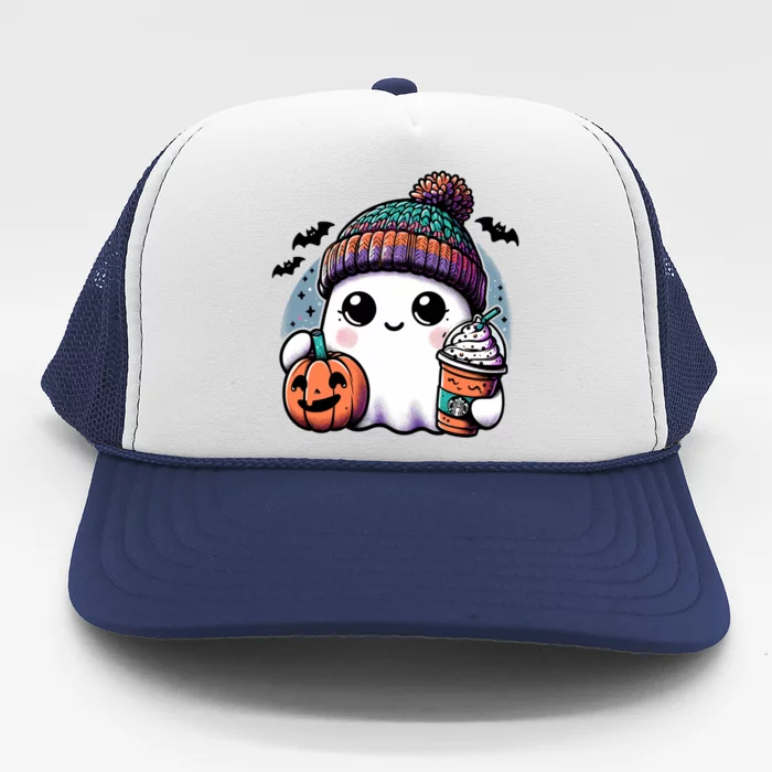 Cute Ghost Coffee Halloween Boo Jee Ghost Spooky Season Meaningful Gift Trucker Hat