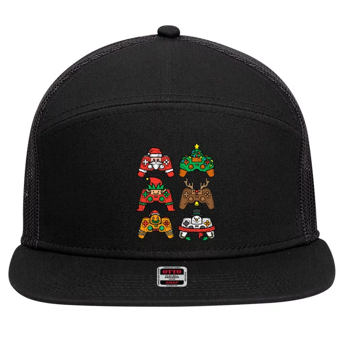 Christmas Gamer Controller Xmas Gaming 7 Panel Mesh Trucker Snapback Hat