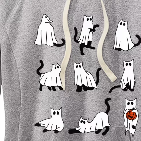 Cute Ghost Cat Funny Halloween Outfit Costumes Women's Fleece Hoodie