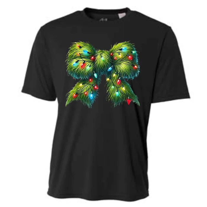 Christmas Green Coquette Bow Lights Christmas Coquette Bow Cooling Performance Crew T-Shirt