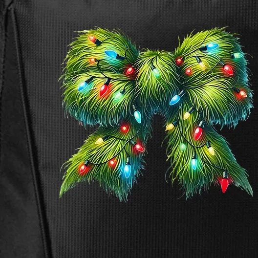 Christmas Green Coquette Bow Lights Christmas Coquette Bow City Backpack