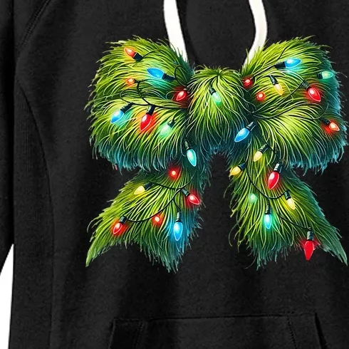 Christmas Green Coquette Bow Lights Christmas Coquette Bow Women's Fleece Hoodie