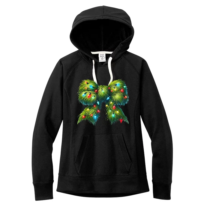 Christmas Green Coquette Bow Lights Christmas Coquette Bow Women's Fleece Hoodie