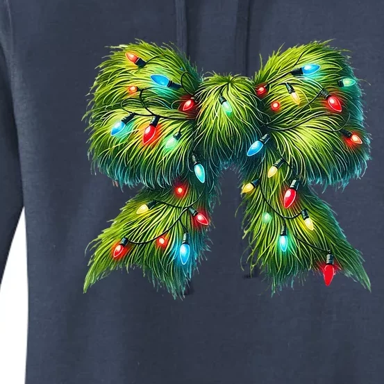 Christmas Green Coquette Bow Lights Christmas Coquette Bow Women's Pullover Hoodie