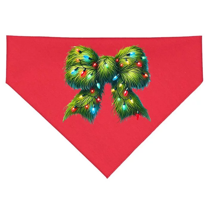 Christmas Green Coquette Bow Lights Christmas Coquette Bow USA-Made Doggie Bandana