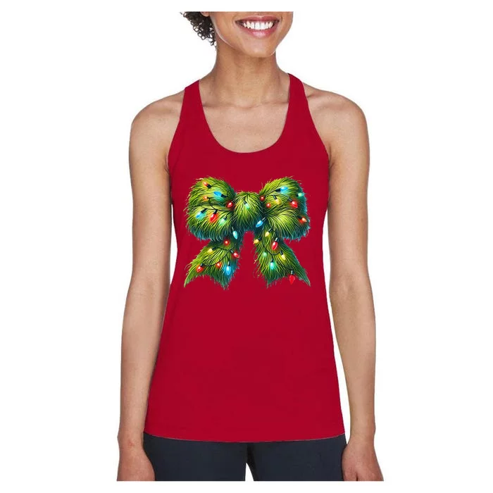 Christmas Green Coquette Bow Lights Christmas Coquette Bow Women's Racerback Tank