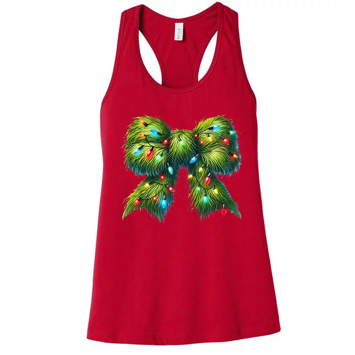 Christmas Green Coquette Bow Lights Christmas Coquette Bow Women's Racerback Tank