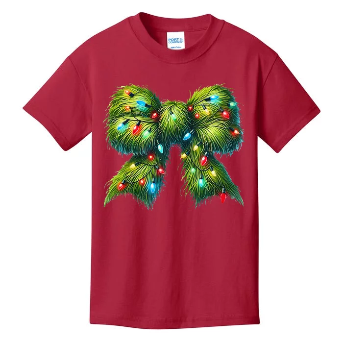 Christmas Green Coquette Bow Lights Christmas Coquette Bow Kids T-Shirt