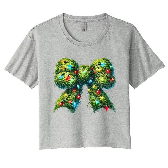 Christmas Green Coquette Bow Lights Christmas Coquette Bow Women's Crop Top Tee