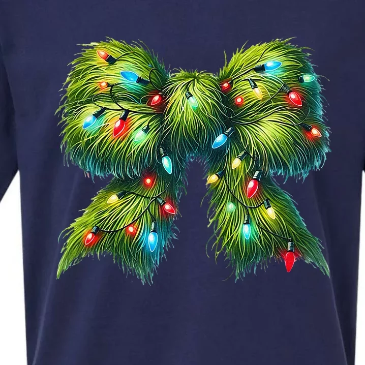 Christmas Green Coquette Bow Lights Christmas Coquette Bow Sueded Cloud Jersey T-Shirt