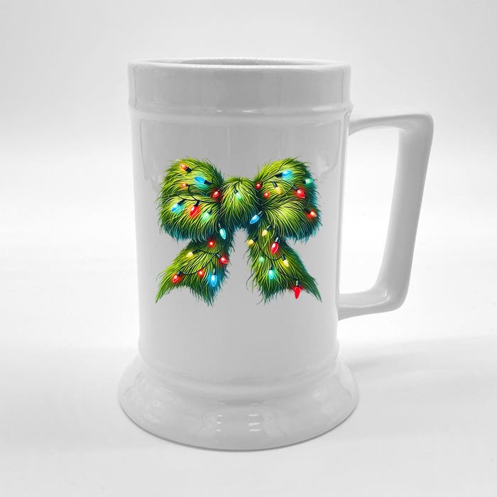 Christmas Green Coquette Bow Lights Christmas Coquette Bow Front & Back Beer Stein