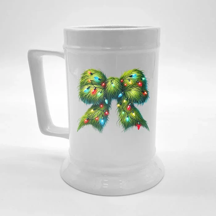 Christmas Green Coquette Bow Lights Christmas Coquette Bow Front & Back Beer Stein