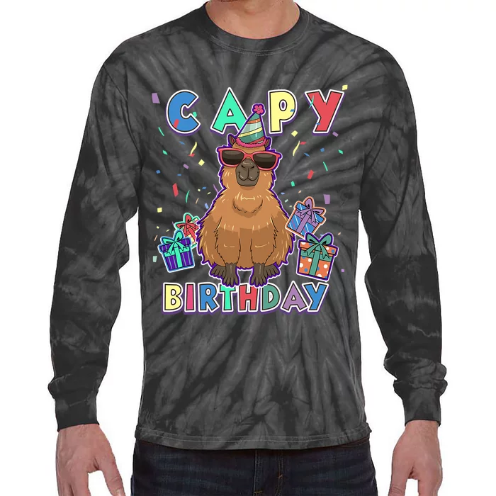 Capybara Gifts, Capy Birthday, Happy Birthday Capybara Tie-Dye Long Sleeve Shirt