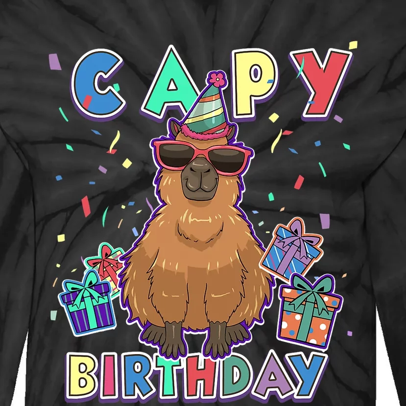 Capybara Gifts, Capy Birthday, Happy Birthday Capybara Tie-Dye Long Sleeve Shirt