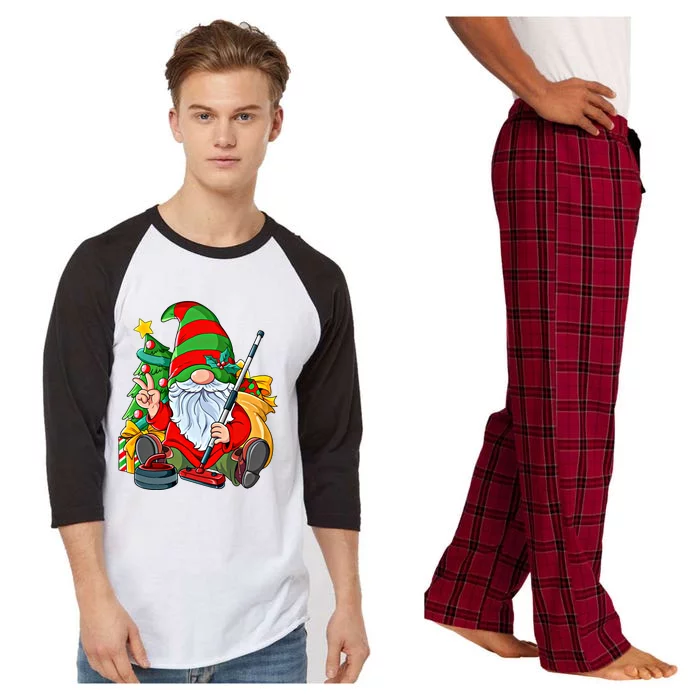 Christmas Gnome Curling Great Gift Raglan Sleeve Pajama Set