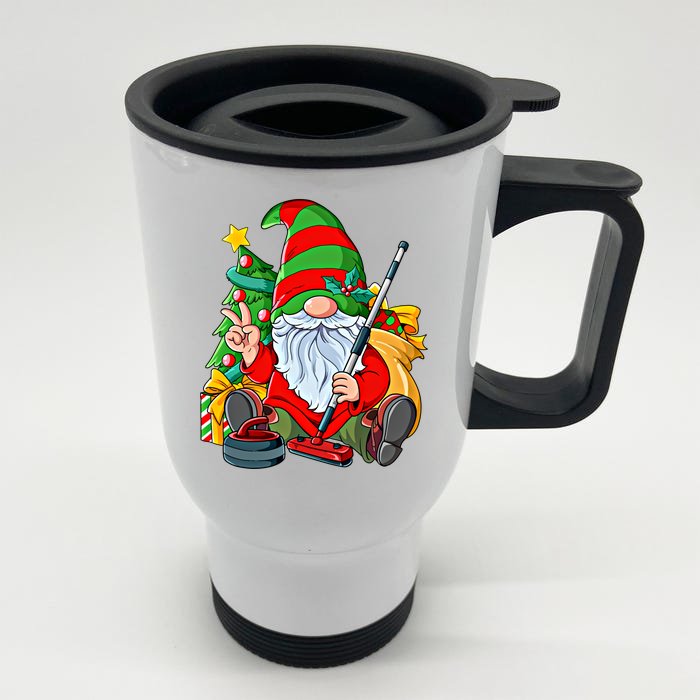 Christmas Gnome Curling Great Gift Front & Back Stainless Steel Travel Mug