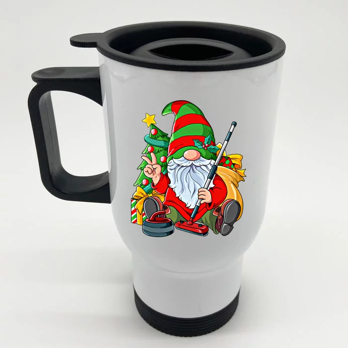 Christmas Gnome Curling Great Gift Front & Back Stainless Steel Travel Mug