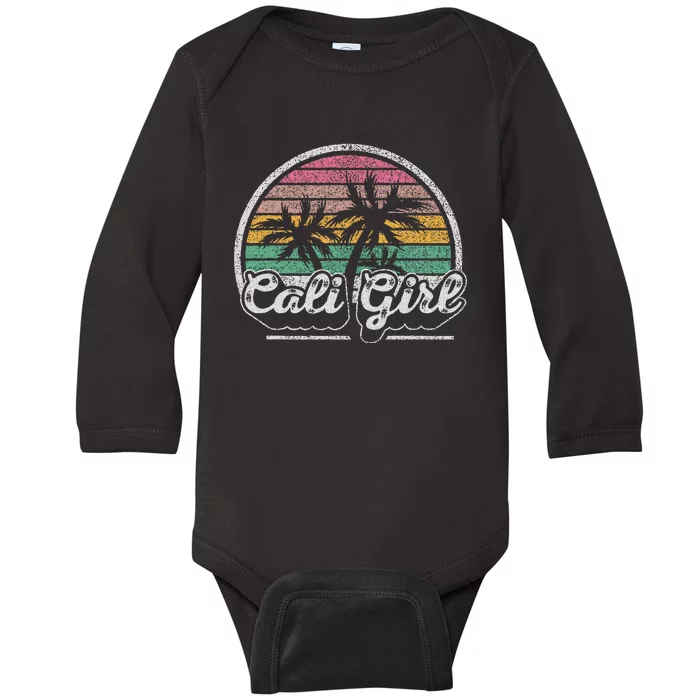 Cali Girl California Retro California Palm Trees Summer Baby Long Sleeve Bodysuit